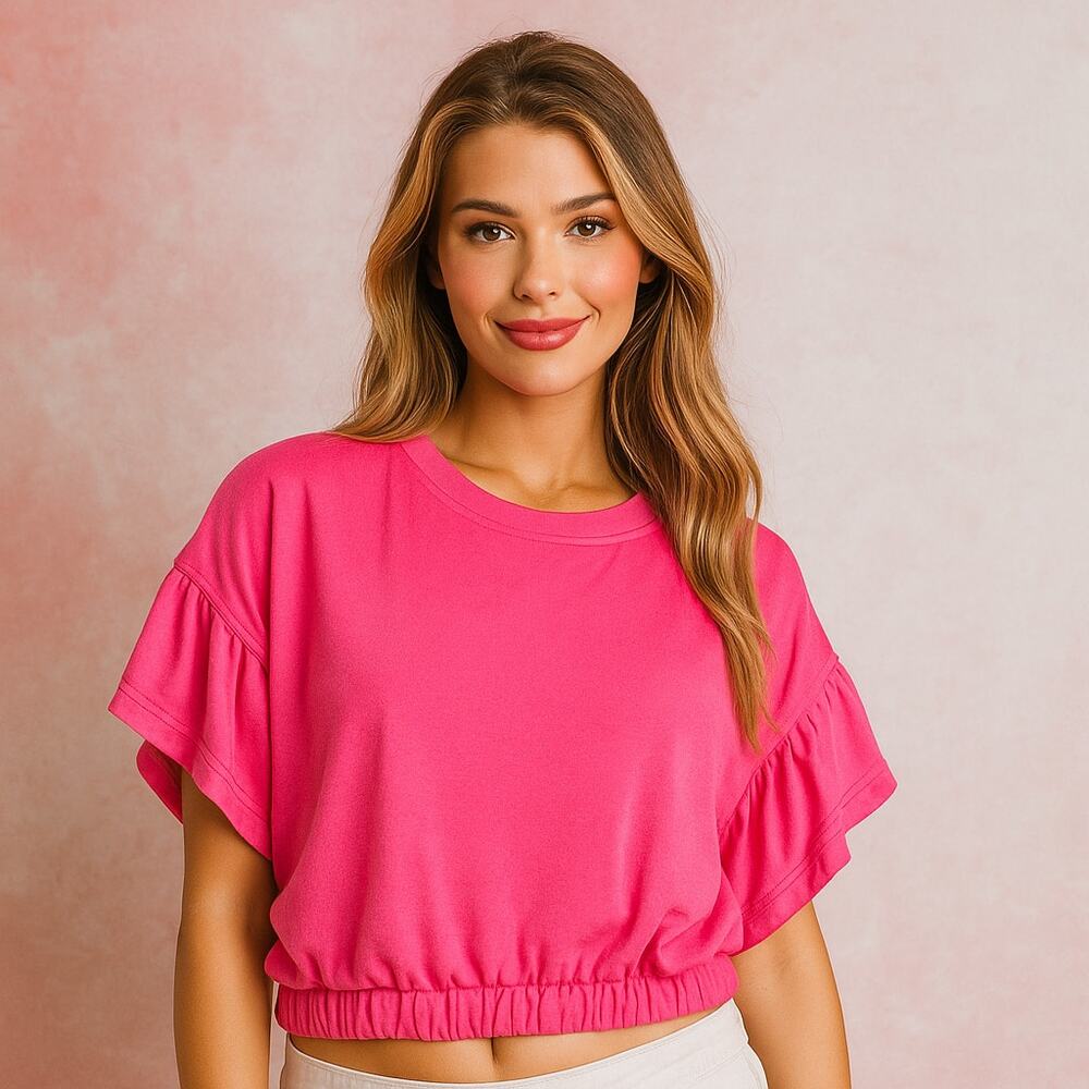 Alice + Olivia Joline Pink Ruffle Sleeve Sweatshirt Large Pullover